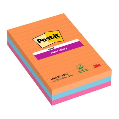 Foglietti Post-it® Super Sticky XXL Bangkok a righe assortiti conf. 3 blocchetti da 90 ff - 4690-SS3BGK-EU